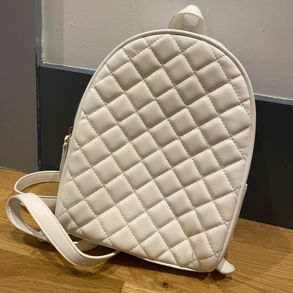 White quilted mini backpack bag